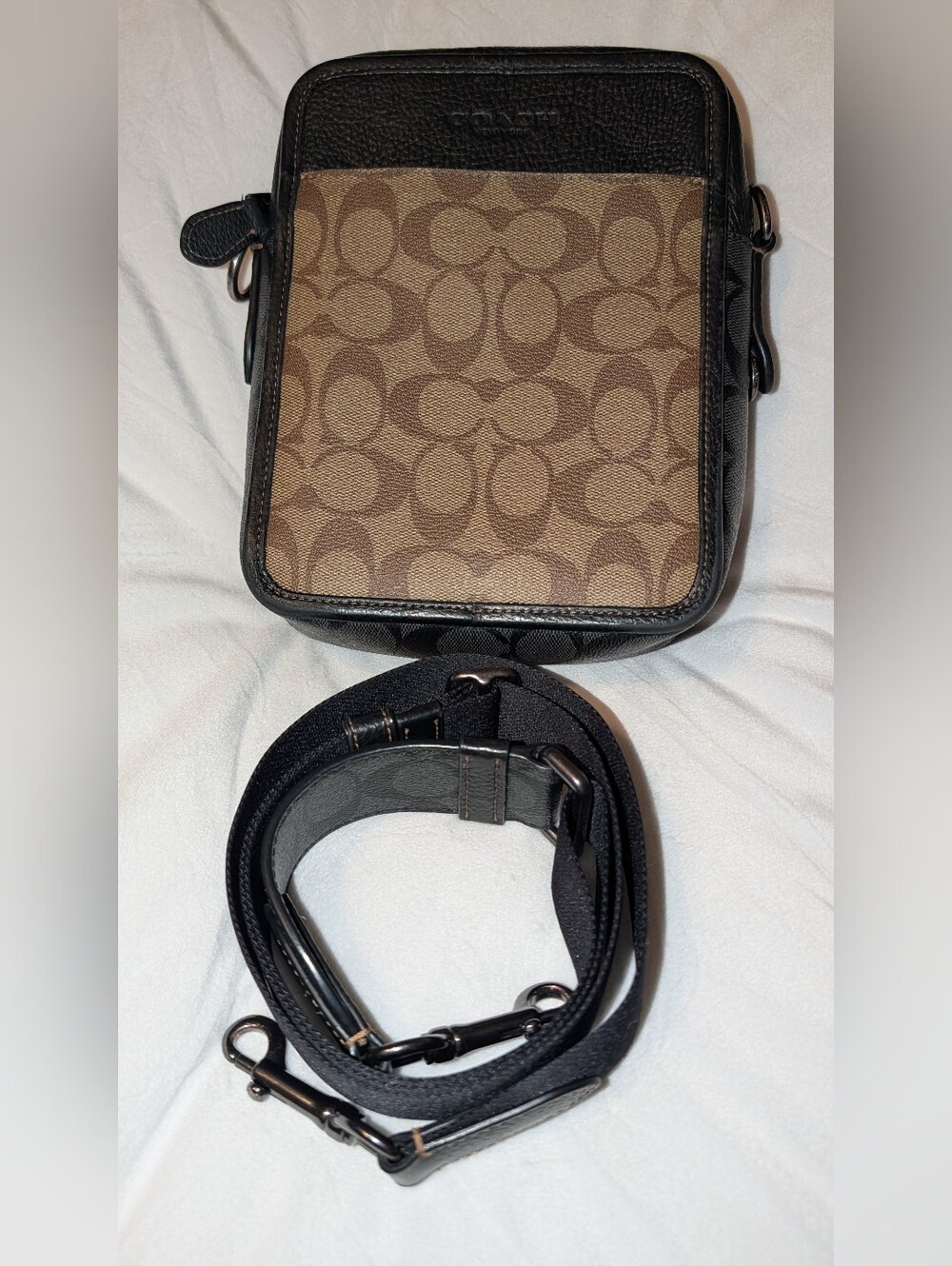 Coach Sullivan Crossbody Colorblock Signature Canvas Gunmetal Khaki Charcoal VGC